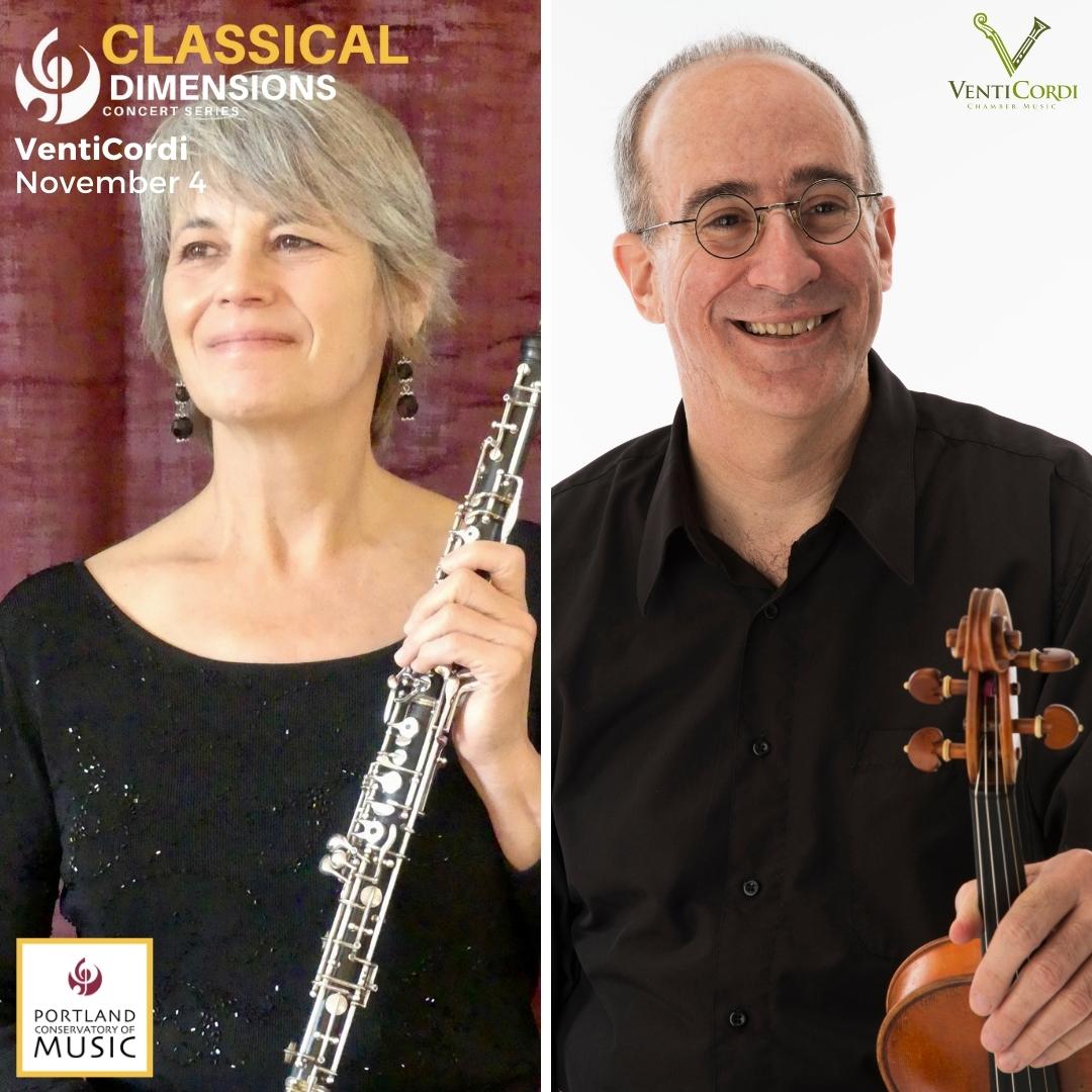 Dean Stein with his violin and Kathleen McNerny with her oboe