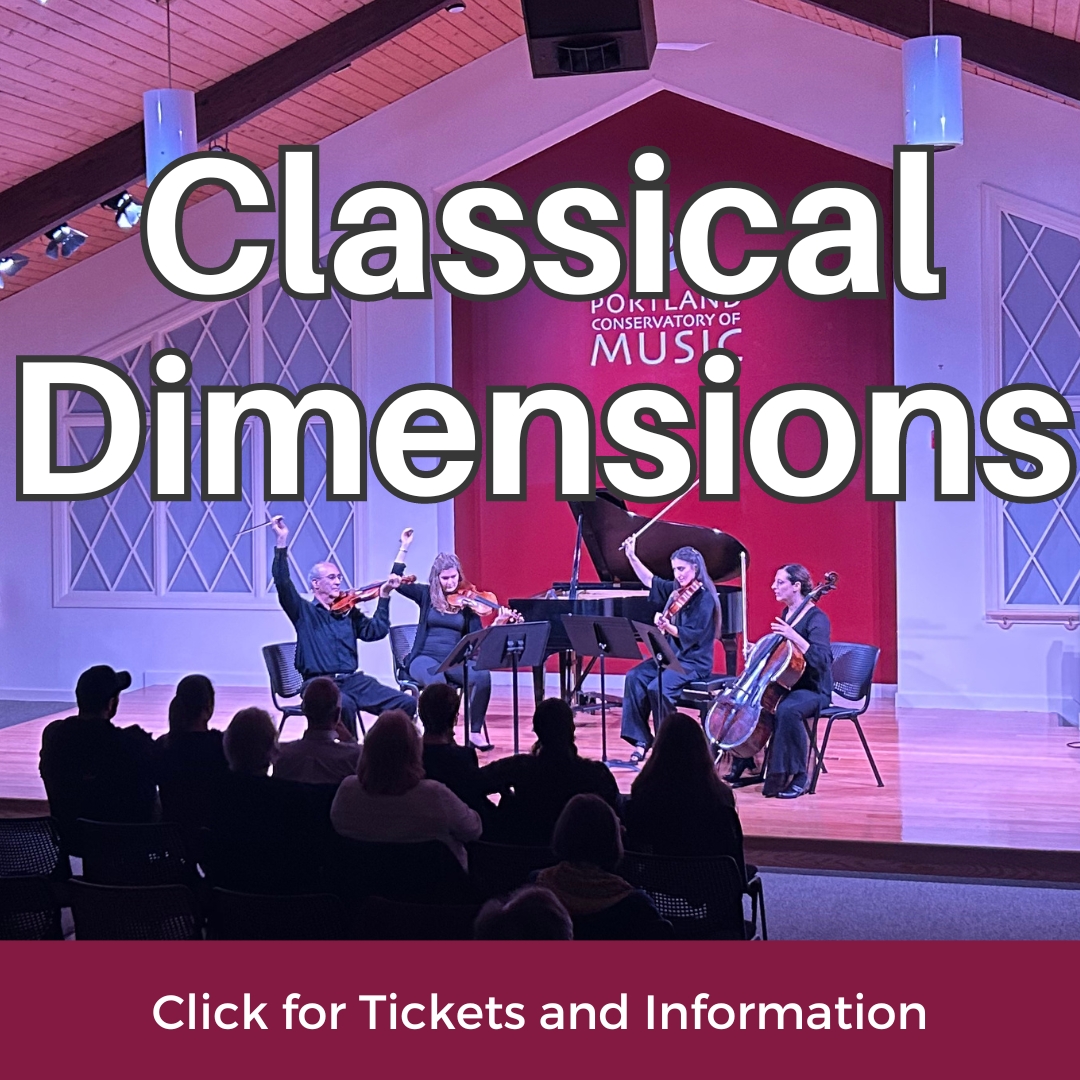 String Quartet with the words "Classical Dimensions - Click for Tickets and Information"